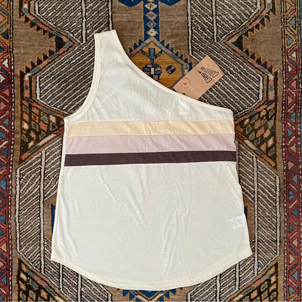 Free People Women's One-Shoulder Striped Top - Cream, Pink, Brown